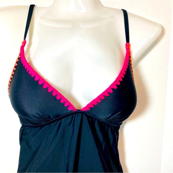 Decree Juniors Black One-piece Swimsuit with Pink and Blue Trim Sz-M - Picture 3 of 6